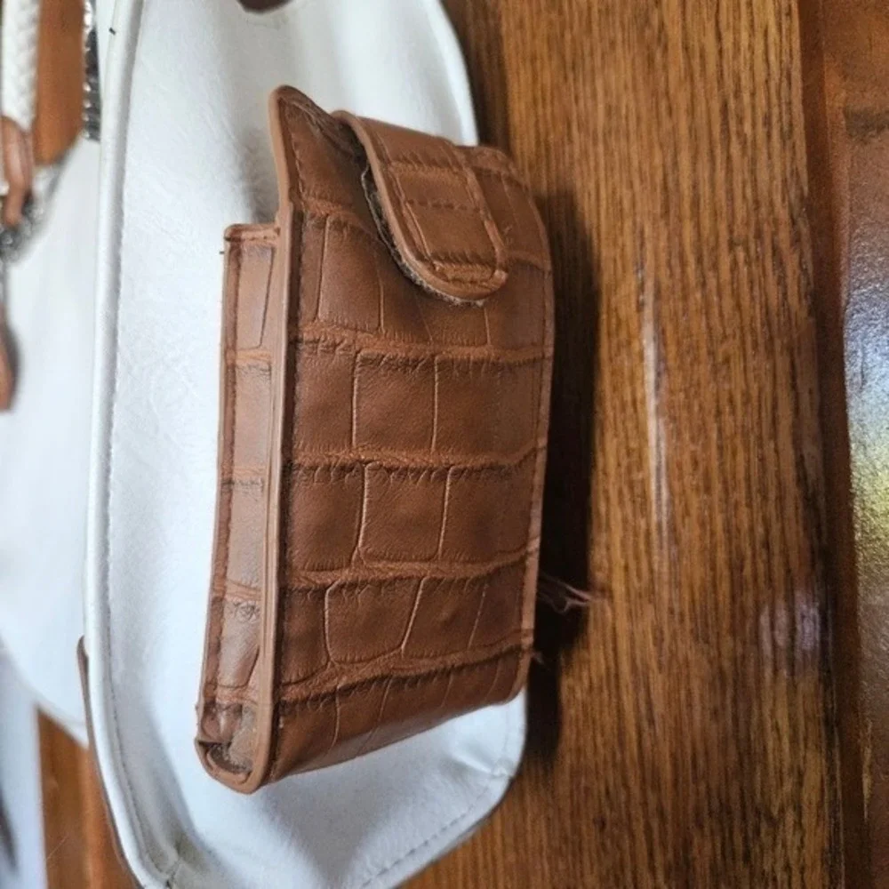 Bueno White & Cognac Faux Leather Shoulder Bag Country Chic Boho Handbag